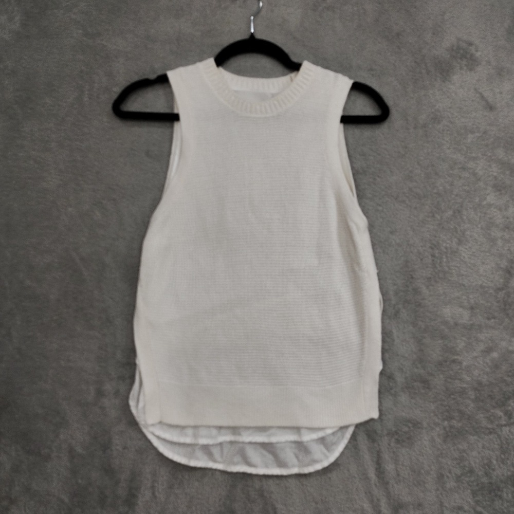 Brochu Walker Sweater Womens XS Ivory Knit Sleeveless Layered Linen Top Pullover